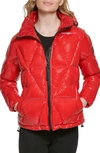 Karl Lagerfeld Women's Hooded Down Puffer Coat In Scarlet