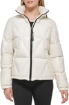Karl Lagerfeld Water Resistant Down & Feather Fill Short Puffer Coat In Snow