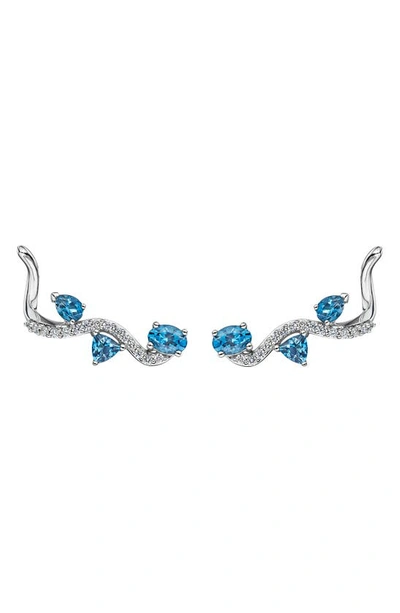 Hueb 18k Mirage White Gold Earrings With Vs-gh Diamonds And Blue Topaz