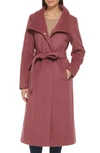 Cole Haan Signature Slick Belted Long Wool Blend Coat In Rose