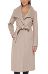 Cole Haan Signature Slick Belted Long Wool Blend Coat In Stone