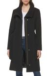 Cole Haan Signature Slick Belted Wool Blend Faux Wrap Coat In Black