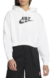 Nike Women's  Sportswear Club Fleece Oversized Crop Graphic Hoodie In White