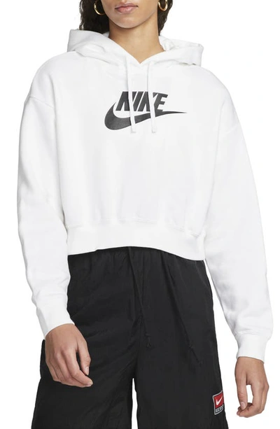 Nike Women's  Sportswear Club Fleece Oversized Crop Graphic Hoodie In White/ Black