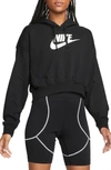 Nike Sportswear Club Fleece Crop Hoodie Sweatshirt In Black/white