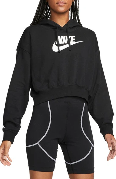 Nike Sportswear Club Fleece Crop Hoodie Sweatshirt In Black/ White