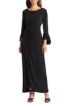 Connected Apparel Mock Wrap Gown In Black