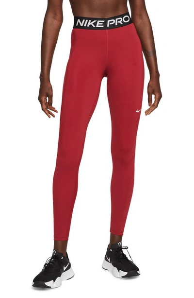 Nike Women's  Pro Mid-rise Mesh-paneled Leggings In Pomegranate/ Black/ White