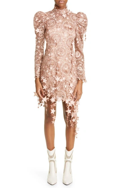 Zimmermann Celestial Zodiac Embroidered Long Sleeve Mesh Minidress In Pink