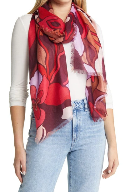 Nordstrom Eyelash Trim Print Cashmere & Silk Wrap In Burgundy London Dense Florals