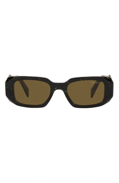 Prada Runway 49mm Rectangle Sunglasses In Black_yellow_marble_dark_brown