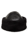 Totême Leather Shearling Cuff Beanie In Black