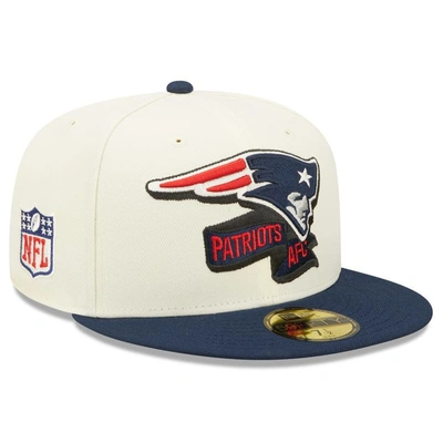 New Era Men's  Cream, Navy New England Patriots 2022 Sideline 59fifty Fitted Hat In Cream,navy
