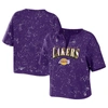 WEAR BY ERIN ANDREWS WEAR BY ERIN ANDREWS PURPLE LOS ANGELES LAKERS BLEACH SPLATTER NOTCH NECK T-SHIRT