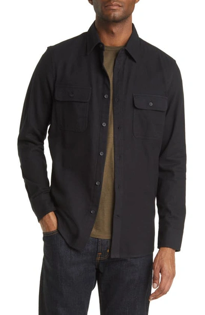 Treasure & Bond Grindle Trim Fit Flannel Button-down Shirt In Black Solid Grindle