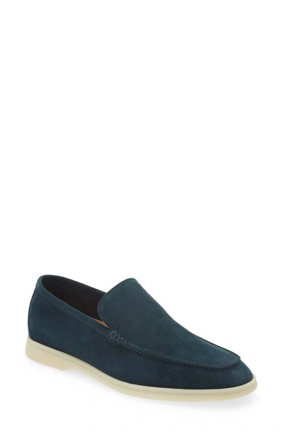 Loro Piana Summer Walk Suede Moc Toe Loafer In Russian Blue