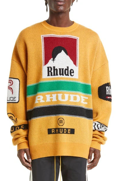 Rhude Intarsia-knit Crew Neck Jumper In Yellow & Orange