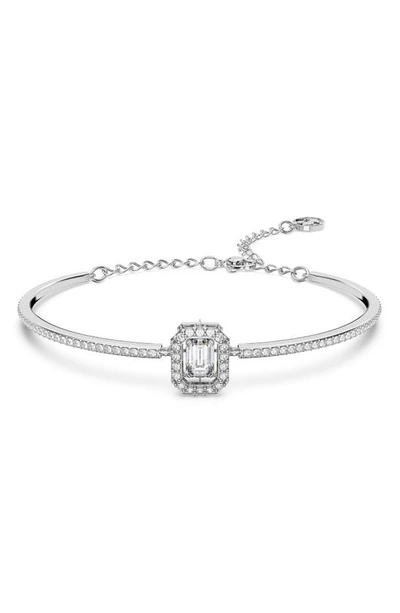 Swarovski Rose Gold-tone Crystal Octagon Halo Bangle Bracelet In White