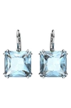 Swarovski Square Cut Millenia Drop Earrings In Blue Silver Rhodium Plating In Blue