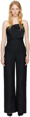 Valentino Asymmetric Strapless Wide-leg Crepe Jumpsuit In 0no Nero