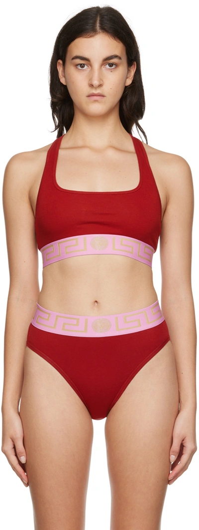 Versace Red Greca Border Bralette In 2r660 Parade Red+fuc