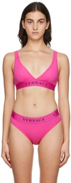 Versace Logo Triangle Bralette In 1pf00 Fuxia