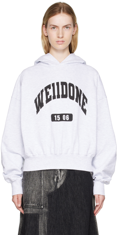 We11 Done Gray Printed Hoodie In Grey