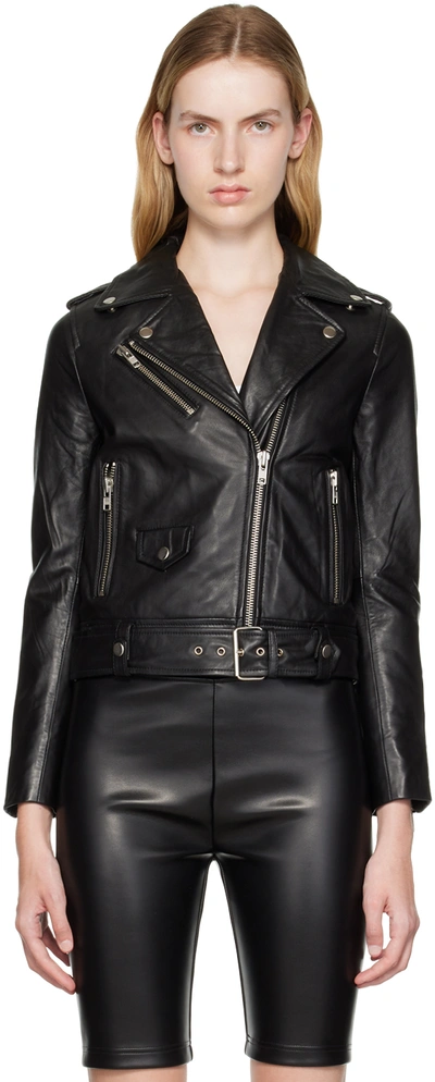 Stand Studio Black Polly Biker Leather Jacket In 89900 Black
