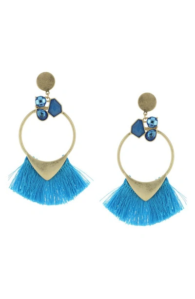 Olivia Welles Gold-plated Mamba Fringe Drop Earrings In Worn Gold / Turquoise
