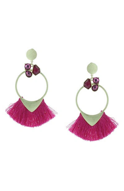 Olivia Welles Gold-plated Mamba Fringe Drop Earrings In Worn Gold / Fuchsia