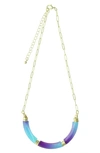 Olivia Welles Gold Plated Peyton Gradient Necklace In Worn Gold / Blue