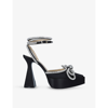 Mach&mach Double Bow Crystal-embellished Leather Heeled Sandals In Black
