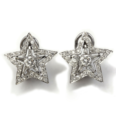 Pre-owned Jewelry By Arsa 1.25 Ctw Natural Diamond Solid 14k White Gold Omega Back Star Earrings 19 Mm In G-h