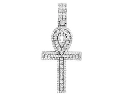 Pre-owned Jewelry Unlimited Men's Ladies 10k White Gold Real Diamond Egyptian Ankh Pendant 2 1/5 Ct 2" In G-h
