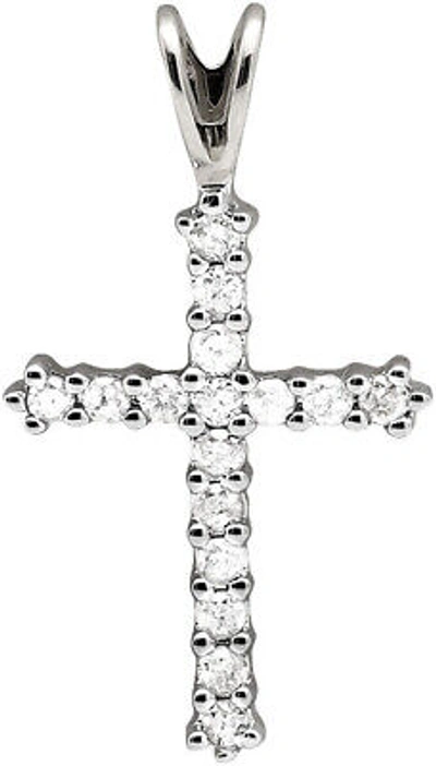Pre-owned Jewelry Unlimited Solid 10k White Gold Cross One Row Genuine Diamond 1 Inch Pendant Charm .25ct.