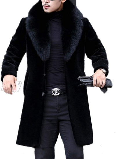 Pre-owned Tngan Long Faux Fur Coat Outwear Black Winter Parka Overcoat For Men In Black B