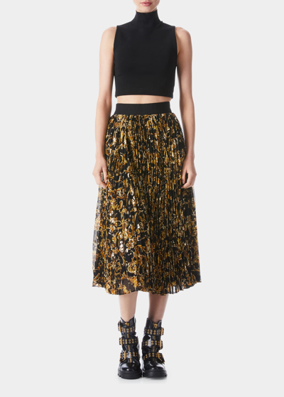 Alice And Olivia Katz High-rise Pleated Midi Skirt In Multicolor