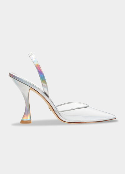 Stuart Weitzman Xcurve Iridescent Halter Slingback Pumps In Silver Crystal