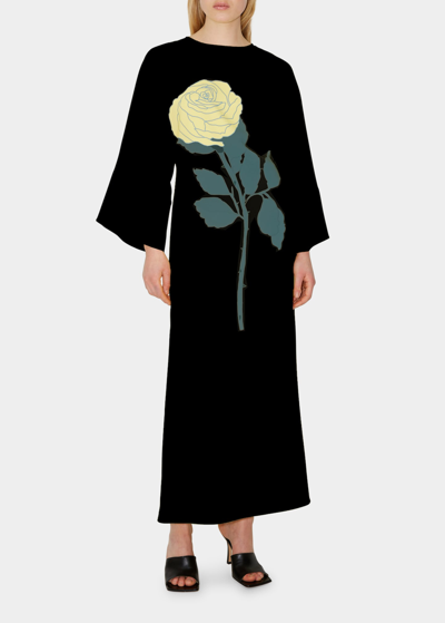 Bernadette Rose-print Caftan Dress In Big Rose - Black