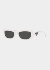 Prada Triangle Logo Rectangle Acetate & Metal Sunglasses In White/gray