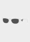 Prada Triangle Logo Rectangle Acetate & Metal Sunglasses In Bone
