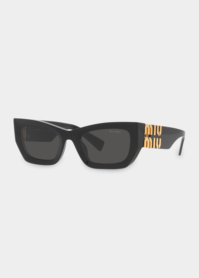 Miu Miu Logo Rectangle Acetate Sunglasses In Black