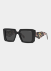 Prada Rectangular Geometric Arm Acetate Sunglasses Black