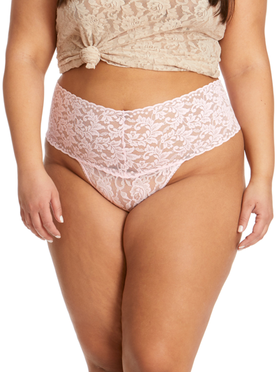 Hanky Panky Plus Size Retro Lace Thong In Pink