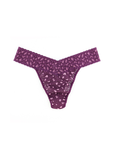 Hanky Panky Leopard Cross-dyed Lace Original Rise Thong In Tulip,lavender Tea
