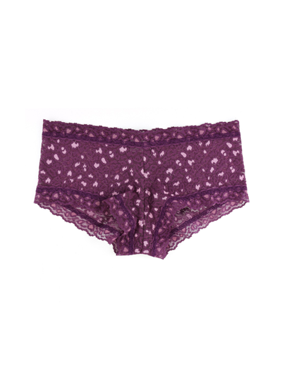 Hanky Panky Leopard Cross-dyed Lace Boyshort In Black Tulip/lavender Tea