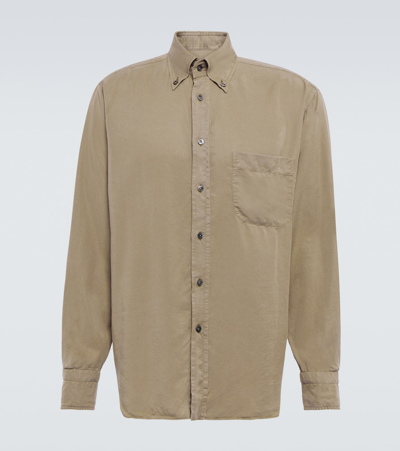 Tom Ford Garment Dyed Button-down Shirt In Br Grn Sld