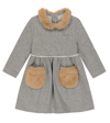 Il Gufo Faux-fur Trim Midi Dress In Grey/hazelnut