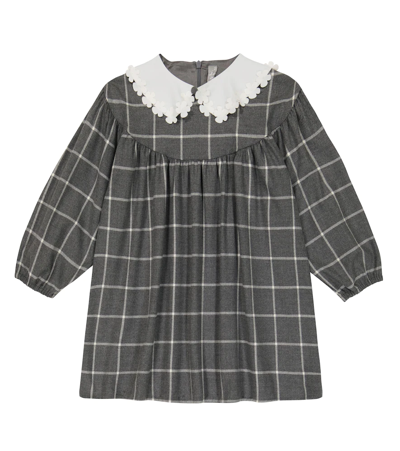 Il Gufo Kids' Embellished Checked Dress In Milk