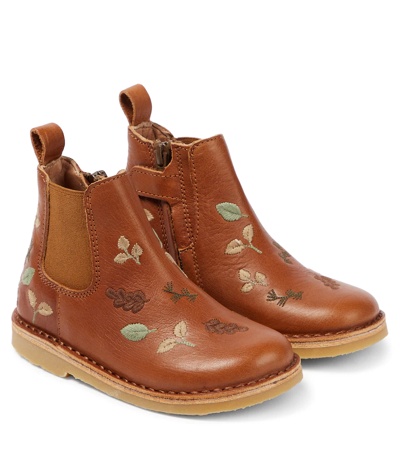 Petit Nord Embroidered Leather Chelsea Boots In Cognac